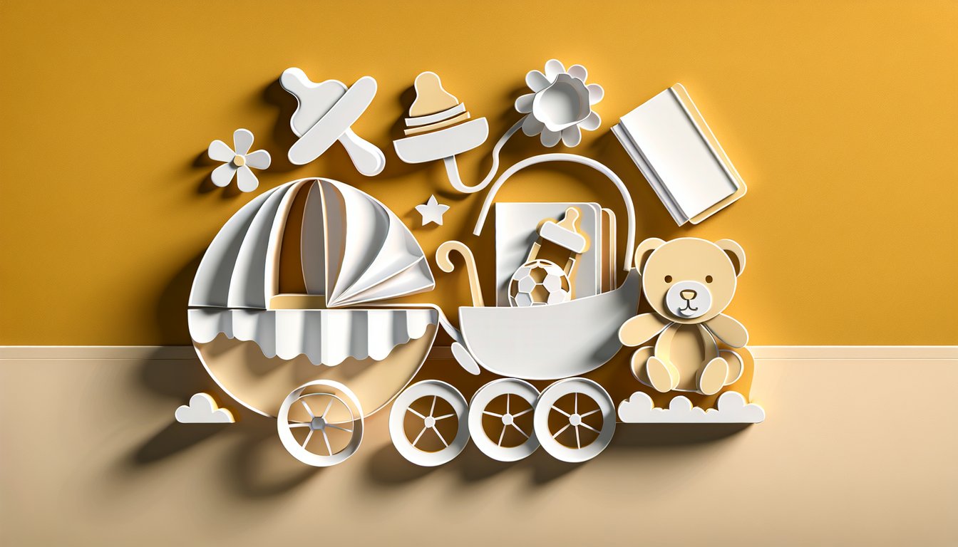 paper art style mother silhouette with child icons question marks hearts quiz title on golden yellow background