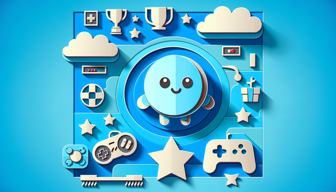 Paper art Kirby flying on star above bold quiz text on sky blue background.