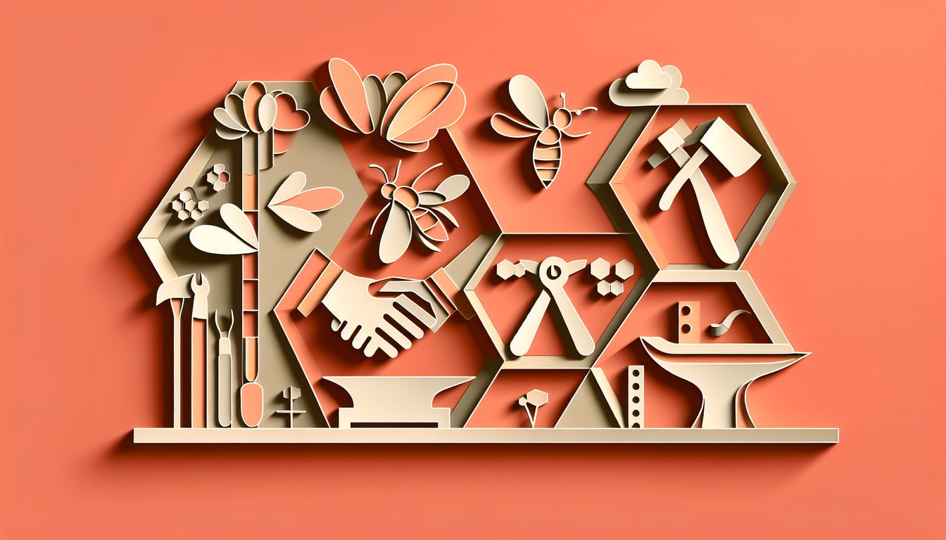 Paper art style Hufflepuff quiz graphic featuring yellow badger loyalty work ethic theme on coral background
