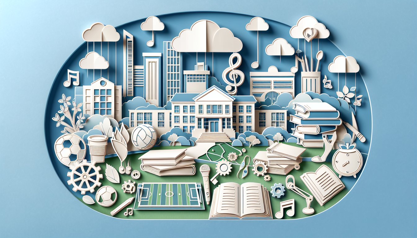 Paper art quiz illustration on sky blue background about finding the best college match.