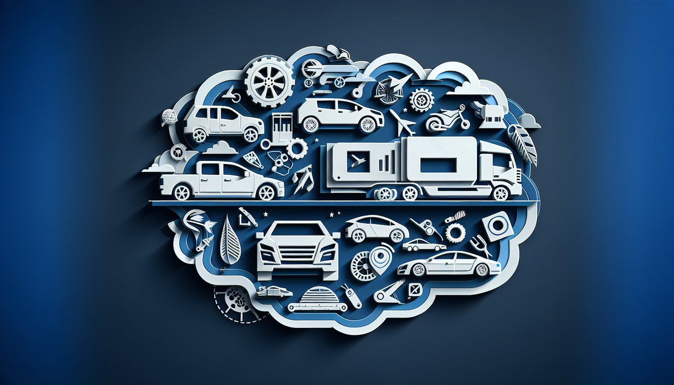 Paper art illustration for car logo quiz on dark blue background