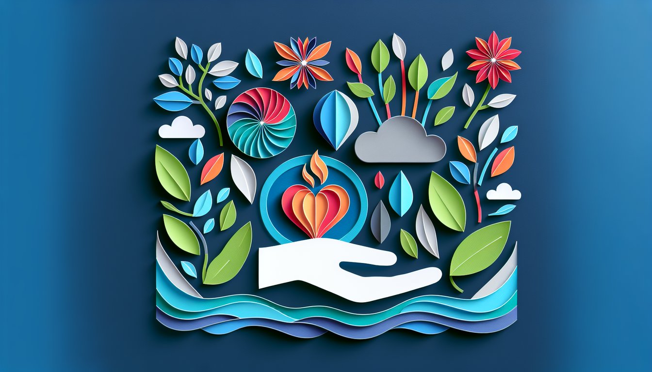 Colorful paper art depicting elements related to Hospice Care Knowledge Quiz