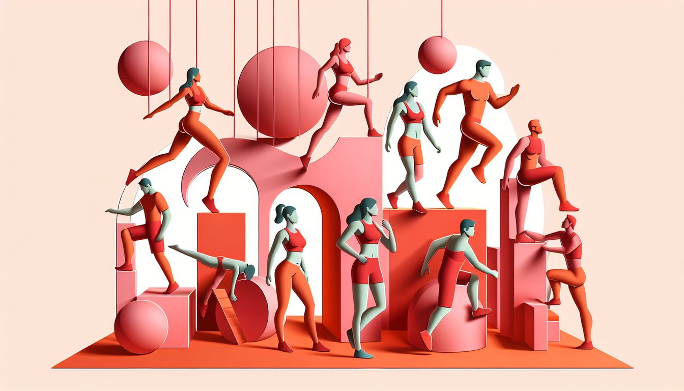 Paper art illustration for a body type quiz on a coral background