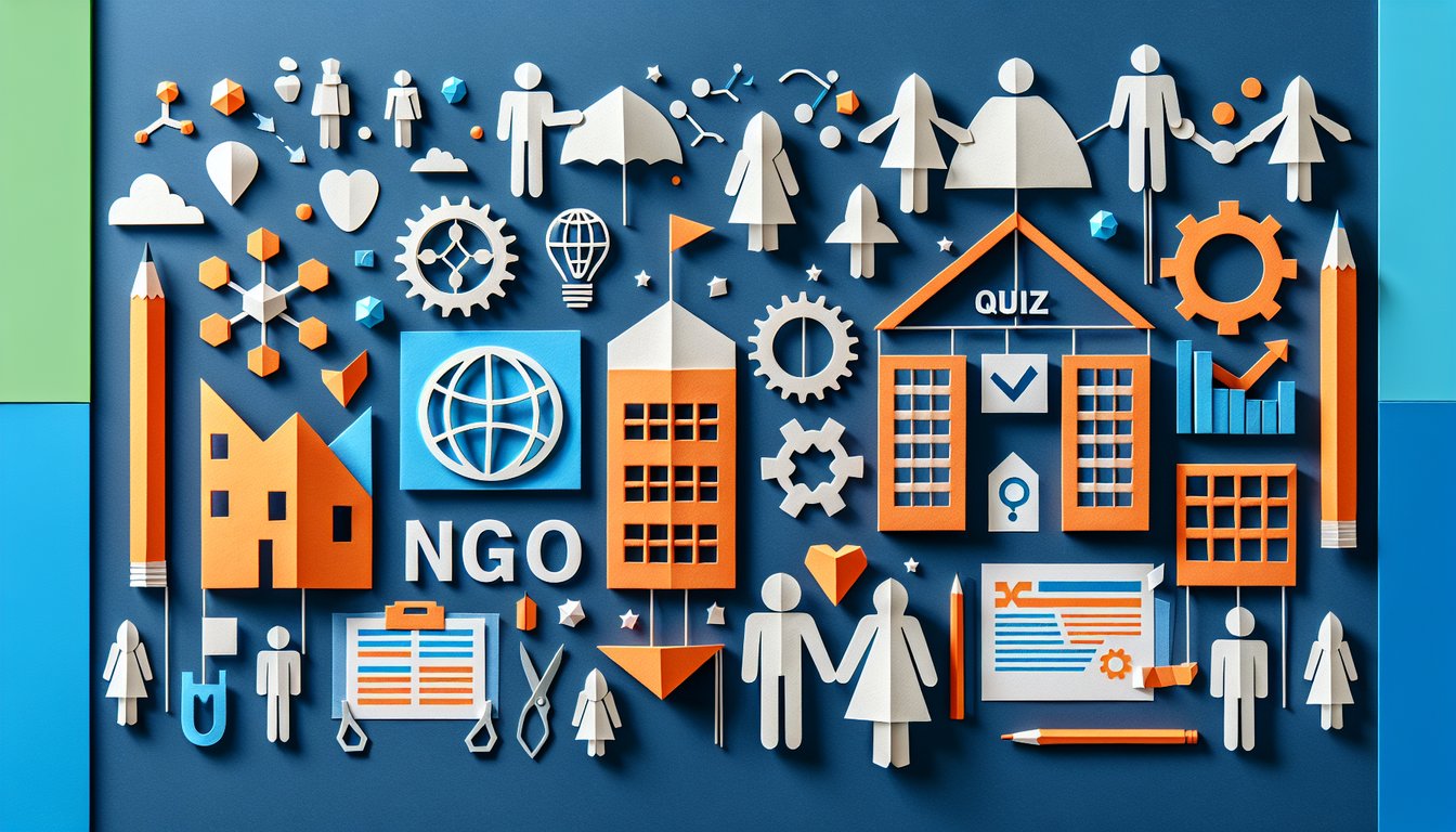 Colorful paper art promoting Organizational Knowledge Quiz for NGOs