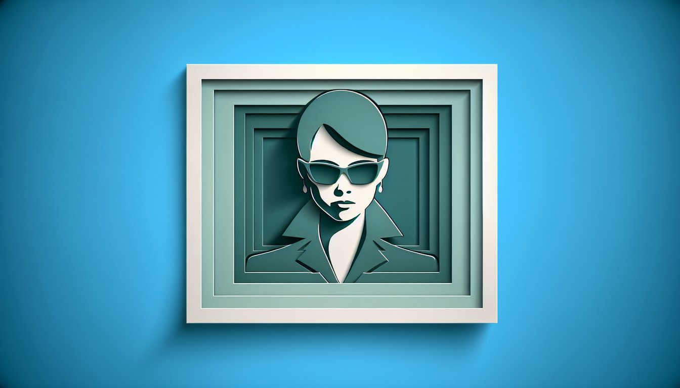 Paper art illustration of Selma Hayek as Vanessa Kensington from Austin Powers Intl Man Of Mystery on teal background