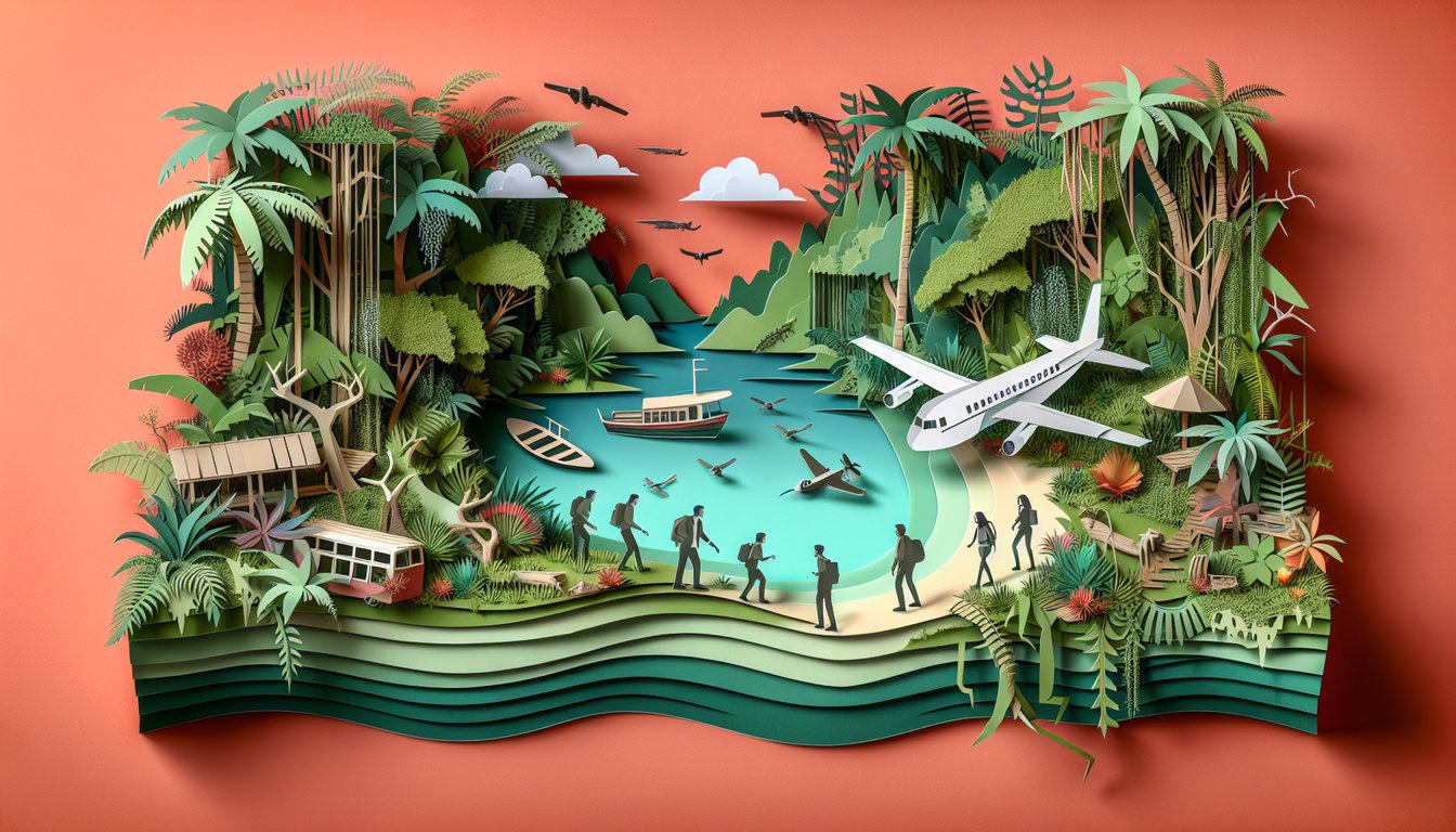 Paper art illustration for Lost TV trivia quiz on coral background