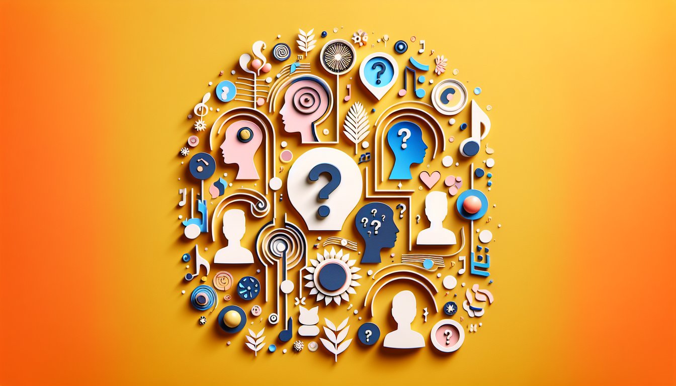 Paper art illustration for P1Harmony personality quiz on a golden yellow background