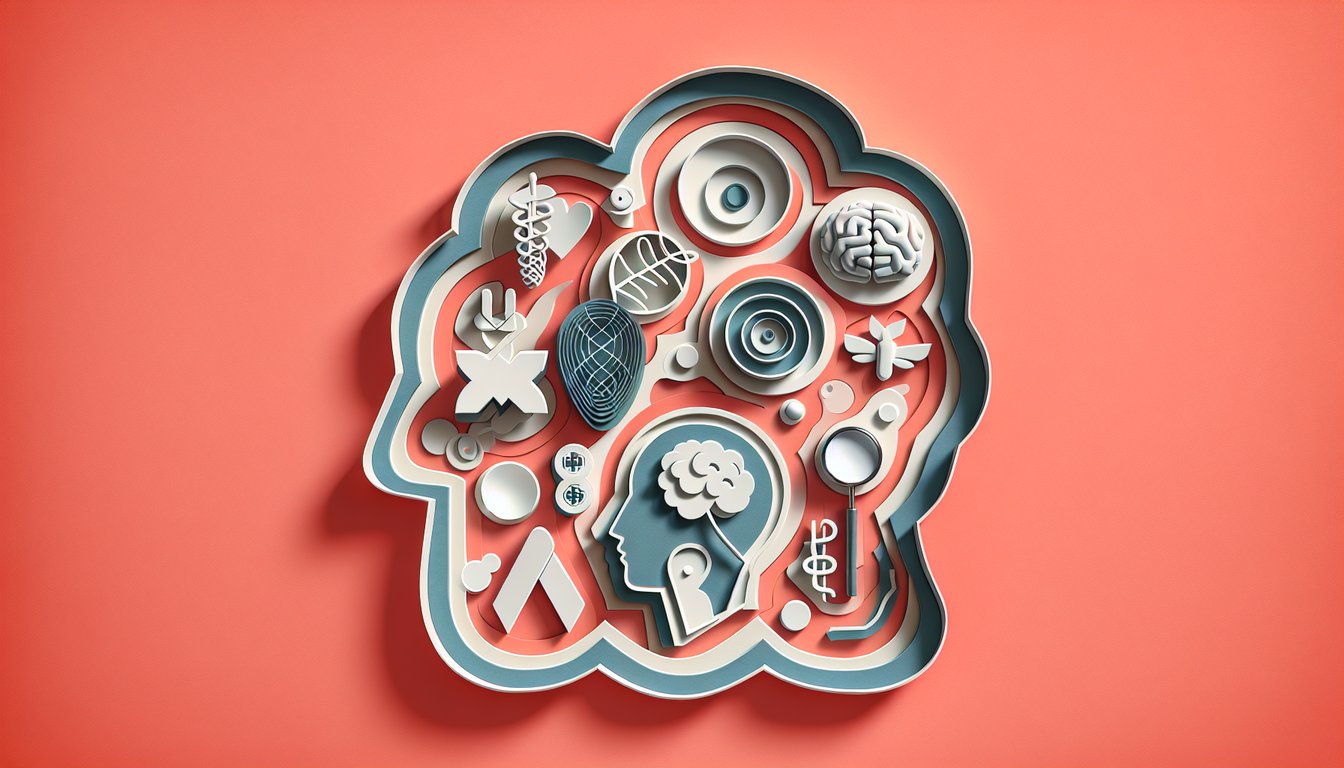Paper art illustration for PGAD symptoms quiz on a coral background
