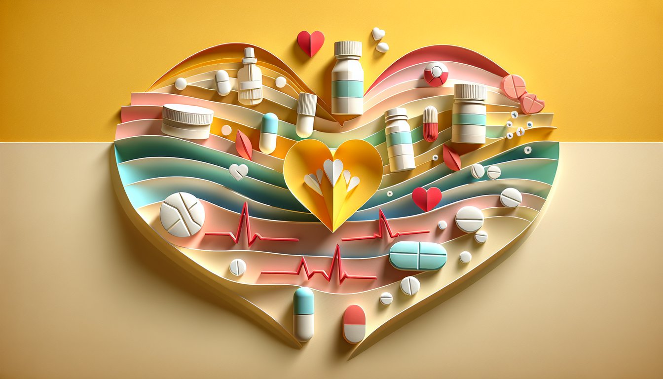 paper art style heart shape with ECG waveform and arrhythmia quiz title on golden yellow background.