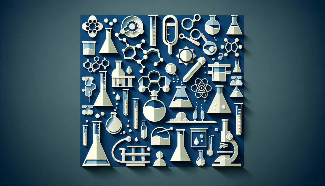 Paper art with beakers test tubes filter funnel on dark blue background for Grade 7 mixtures quiz
