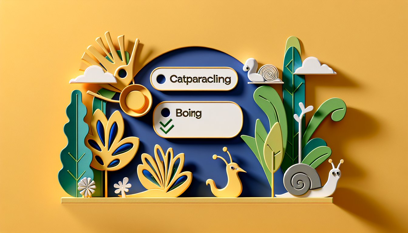 Paper art illustration for Am I Boring quiz on a golden yellow background