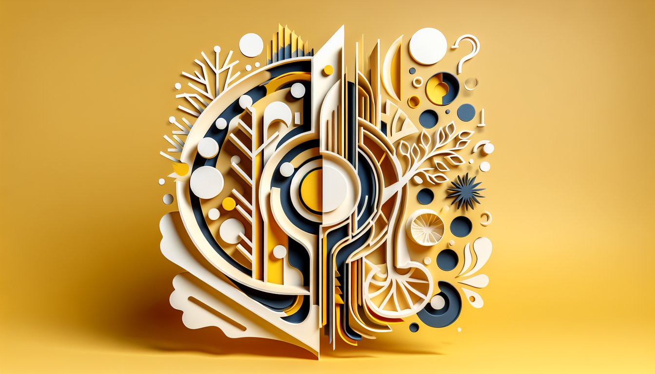 Paper art illustration for free Judging vs Perceiving test on a golden yellow background
