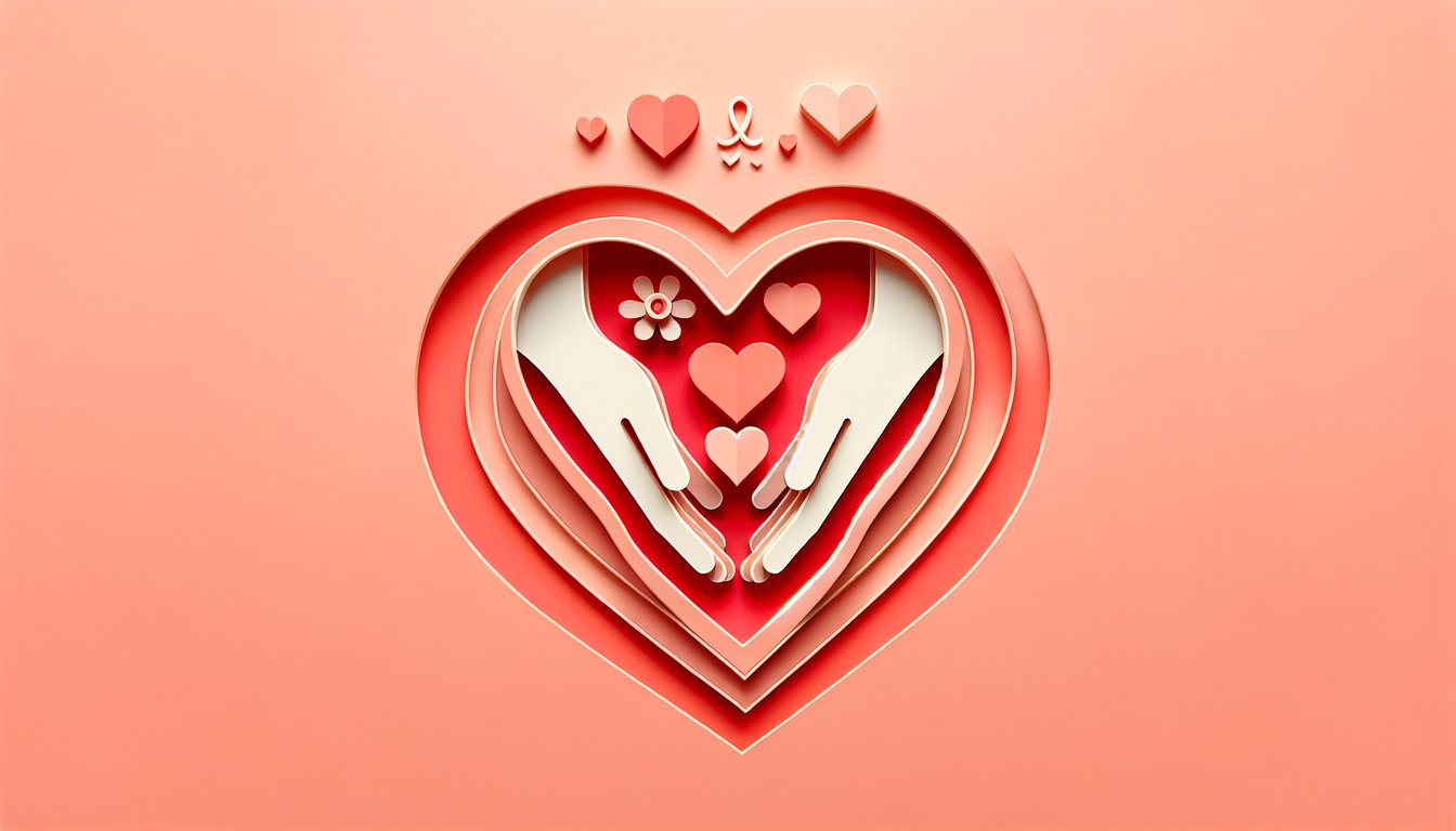 Paper art illustration of hearts question marks on coral background inviting quiz takers to explore hidden feelings