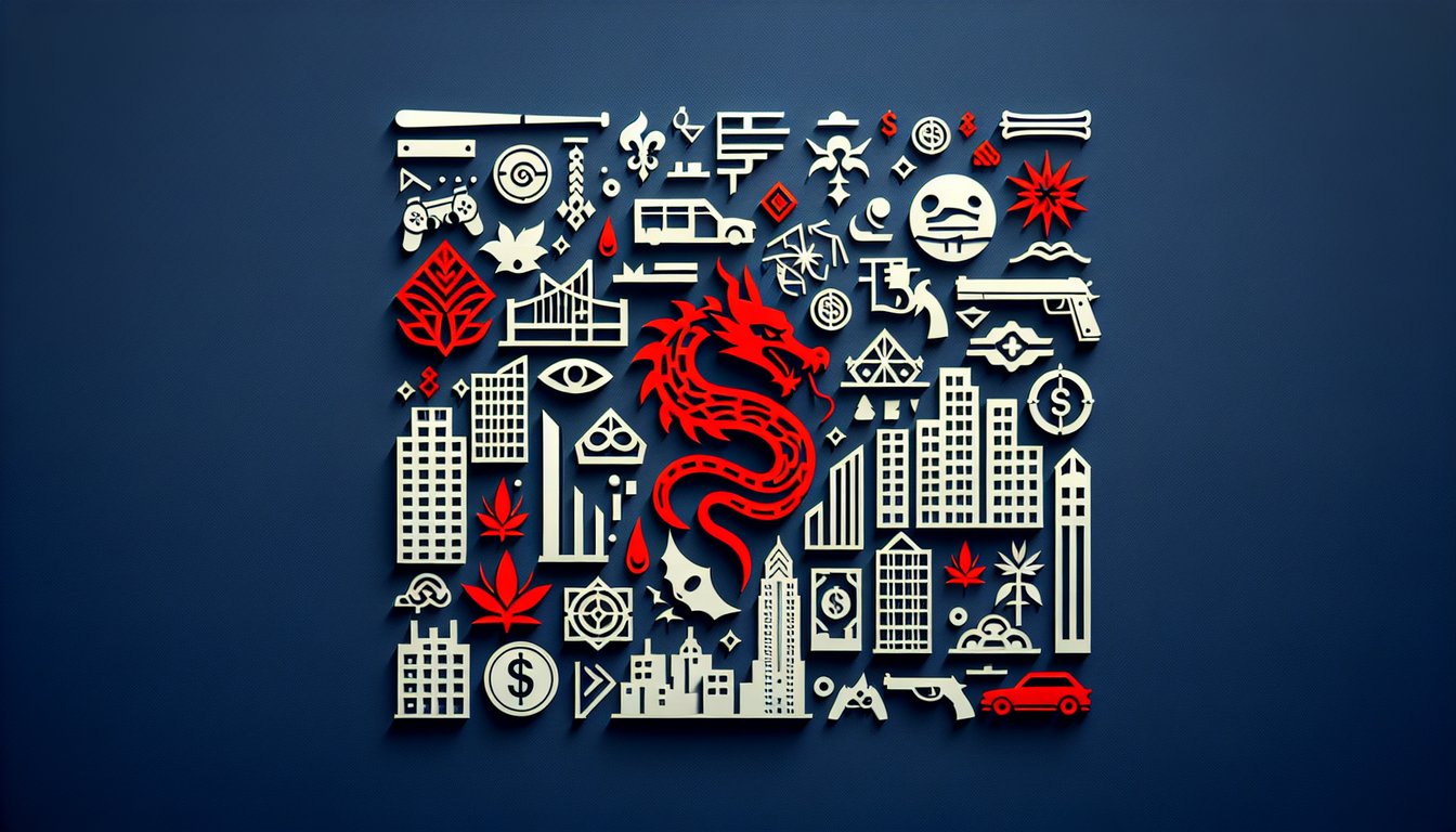 Paper art silhouettes of Kiryu, Majima and other Yakuza Kiwami characters on dark blue background with quiz title banner.
