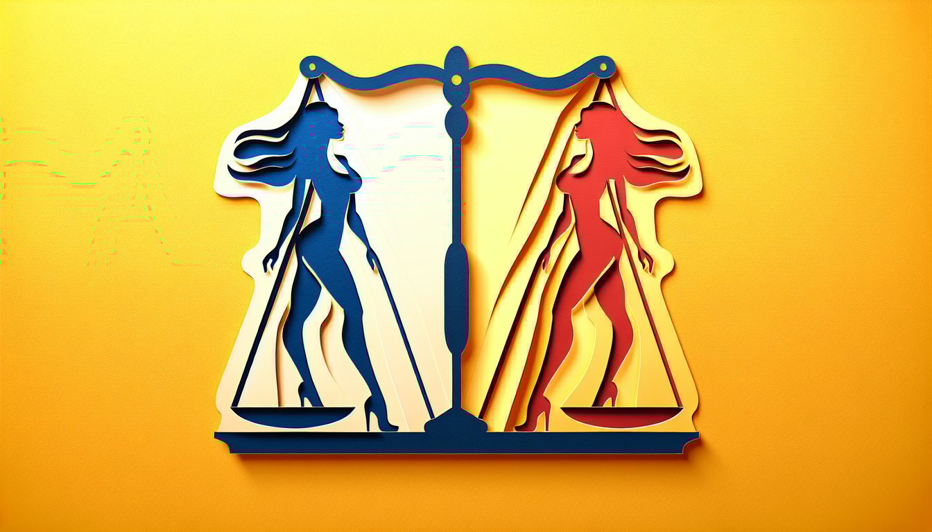 Paper art illustration of layered female silhouettes on golden yellow background for free Whos Hotter quiz.
