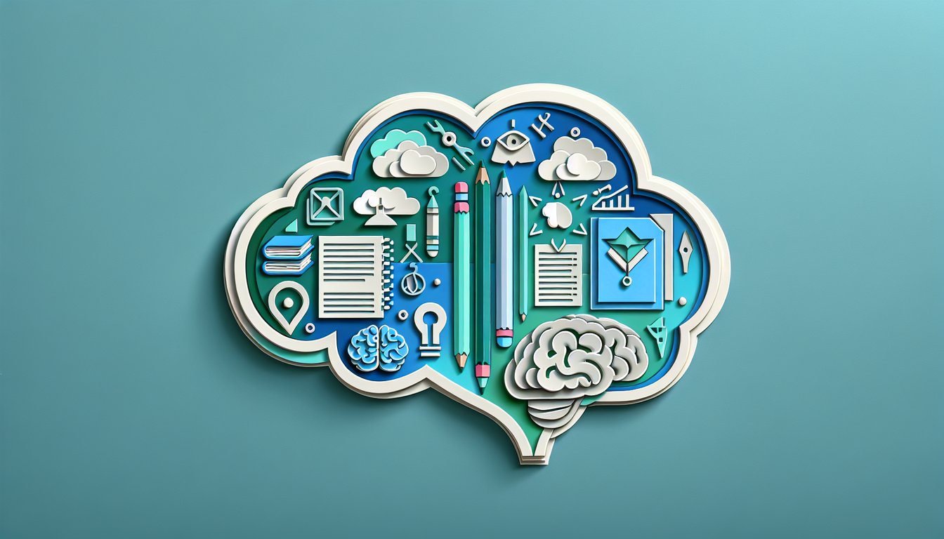 paper art illustration of notebook pencil eraser grammar icons on teal background for STAAR revising editing writing quiz