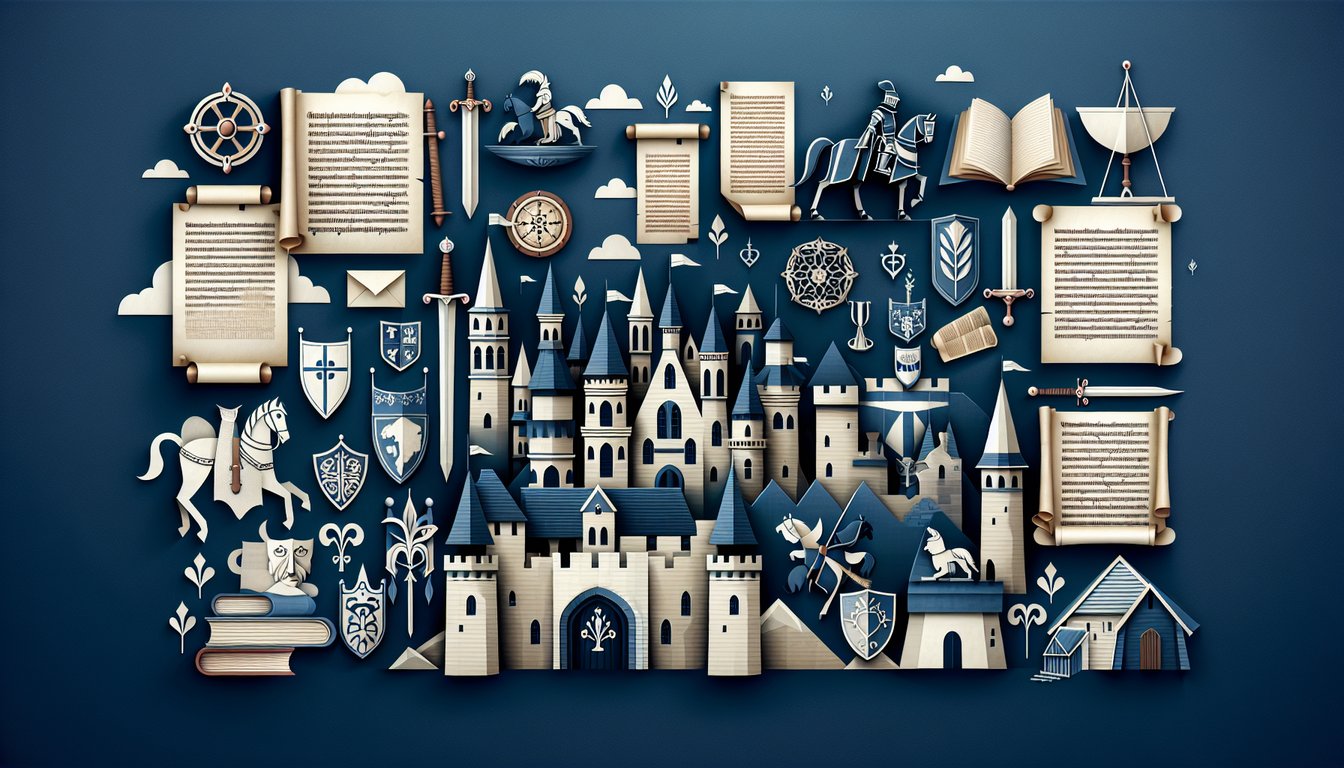 Paper art promoting Middle-Age Truths trivia quiz for high school students studying medieval history.