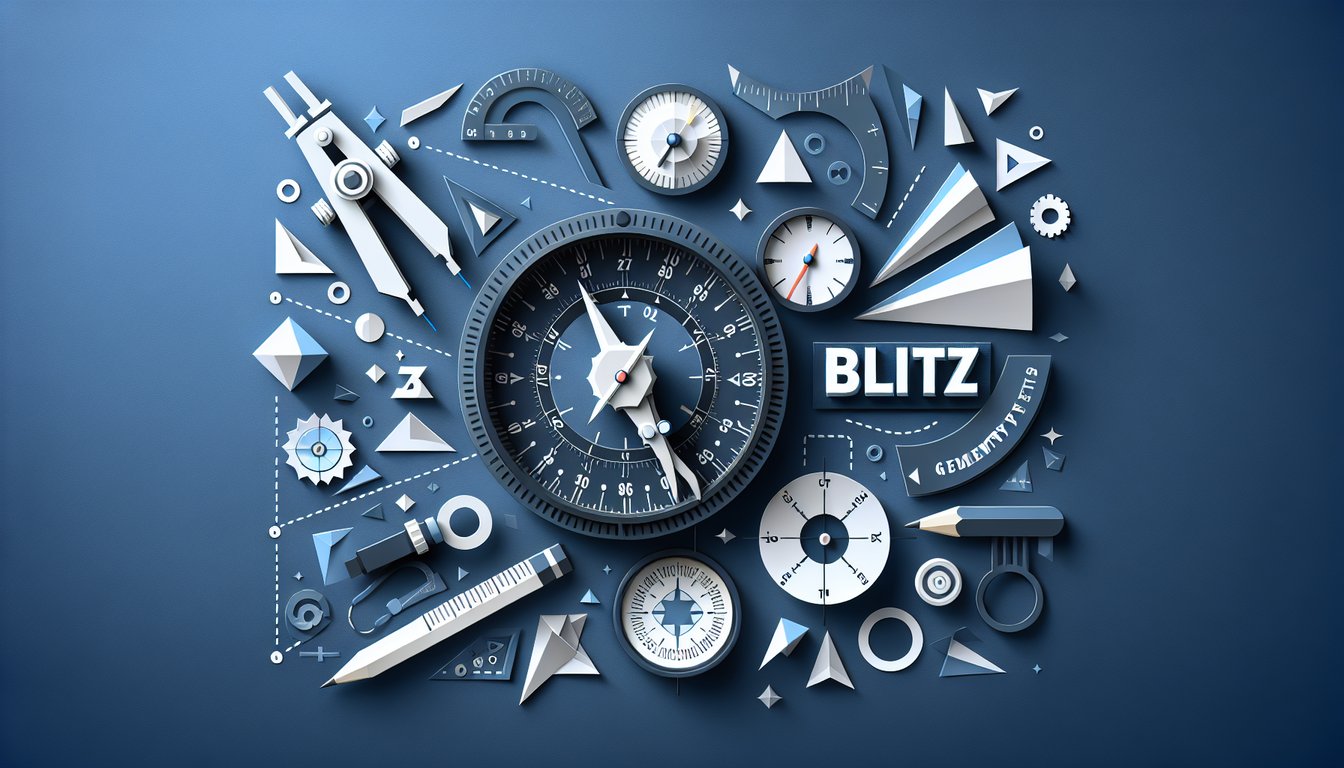 Colorful paper art promoting the Geometry Pretest Blitz, a quick-fire high school quiz.