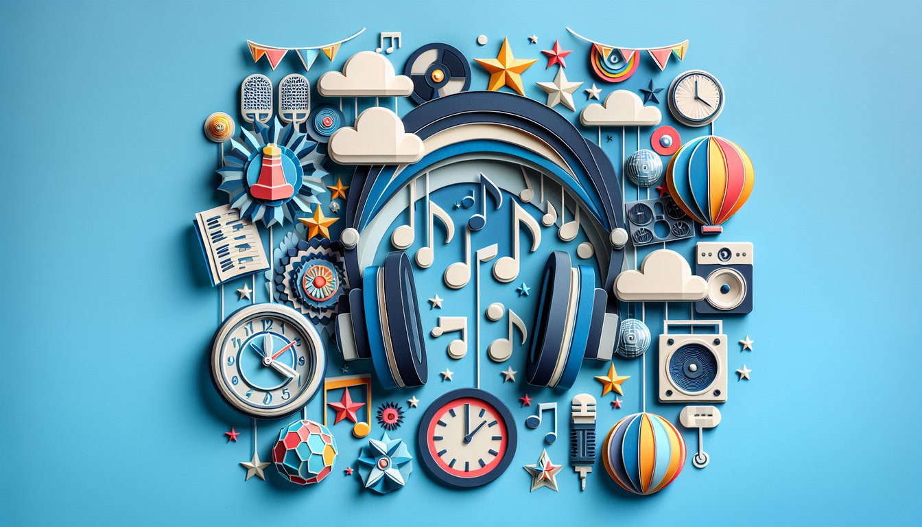 Paper art illustration for Tik Tok Kesha trivia quiz on sky blue background