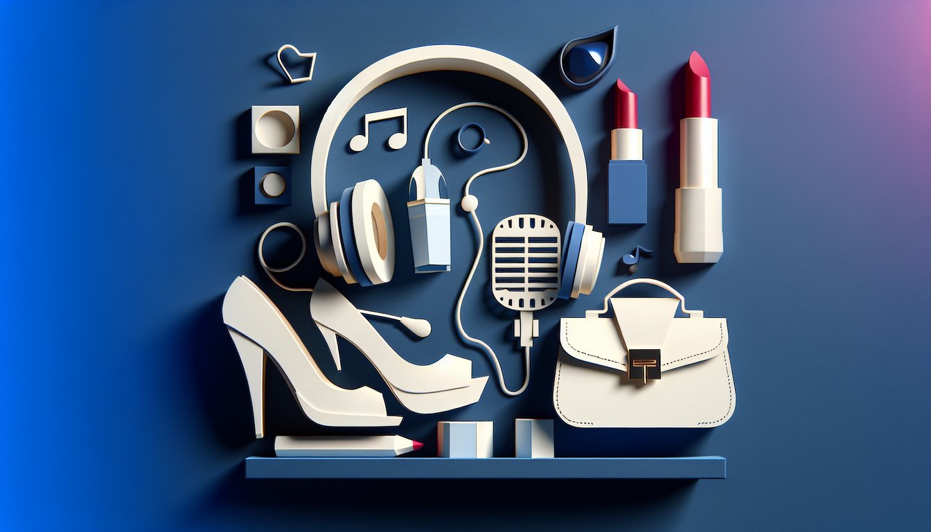 Paper art illustration of Ariana Grande ponytail silhouette makeup icons quiz banner on dark blue background