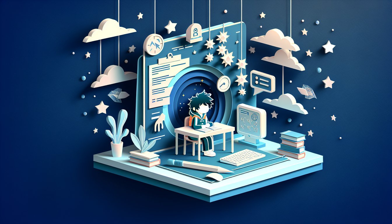 Paper art of anime hero masks and question marks on dark blue background promoting BNHA OC Sue vs true student quiz