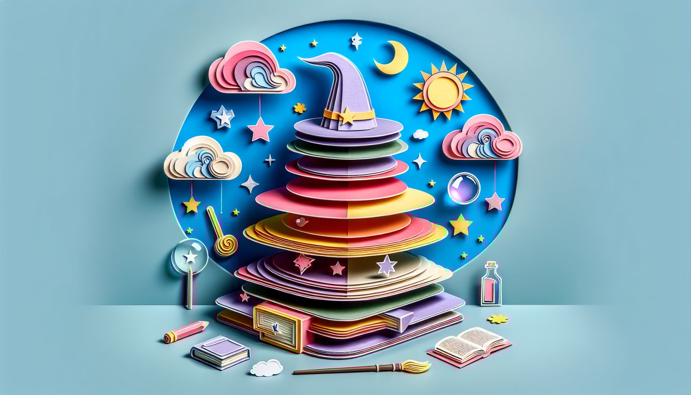 Paper art illustration for personality quiz on Wizards of Waverly Place characters on sky blue background