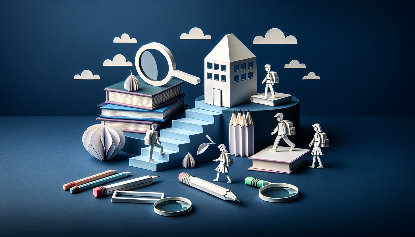 Paper art depicting a trivia quiz for Grade 9 English students on informational text mastery