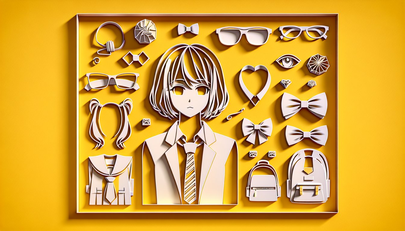 Anime characters in paper art style for a gender identification quiz on a golden yellow background