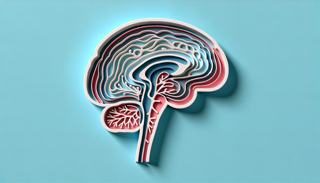 Paper art style brain spinal cord nerves on sky blue background promoting free nervous system anatomy physiology quiz