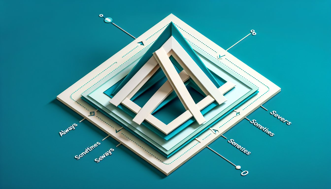 Paper art rhombus and parallelogram shapes on teal background for always sometimes never geometry quiz.