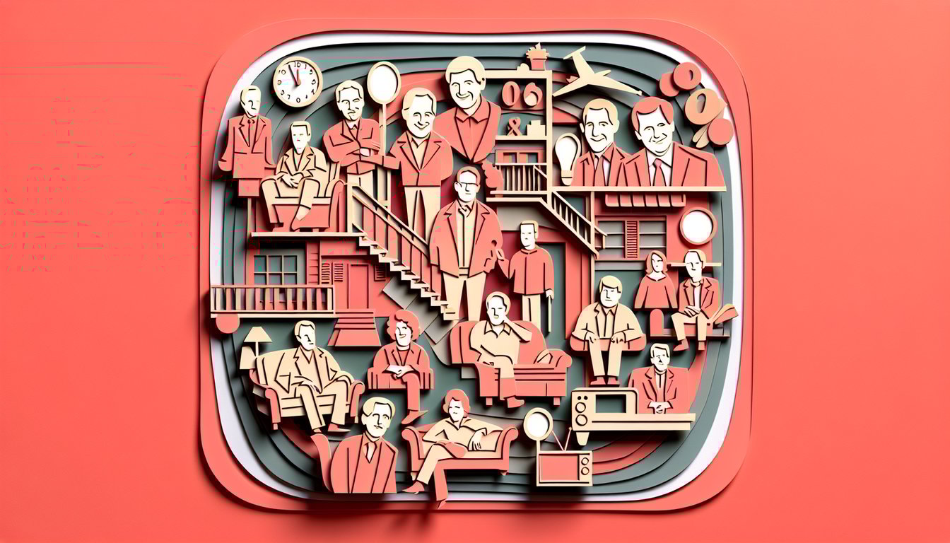 paper art illustration featuring cartoon style cutouts of six friends characters with season 1 quiz text on coral background