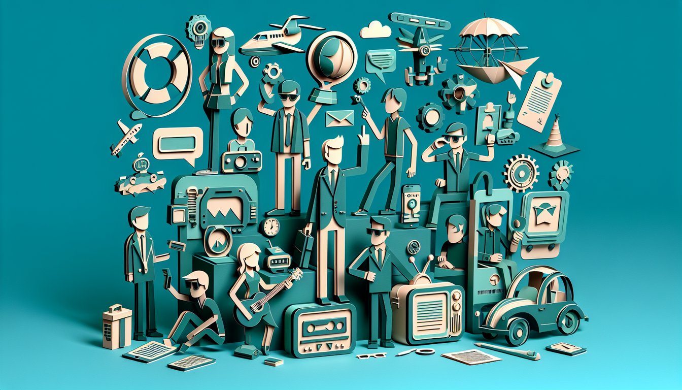 Austin Powers personality quiz paper art illustration on teal background