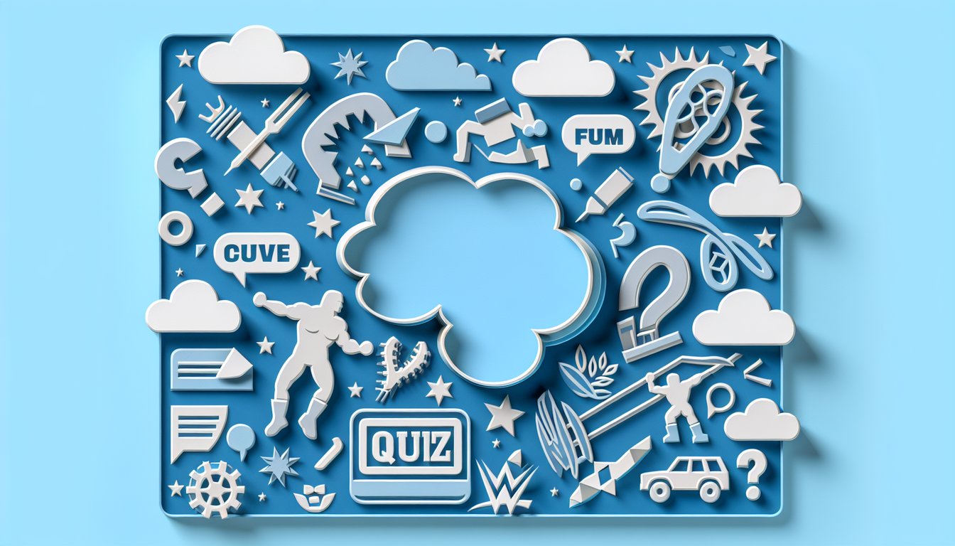 Paper art wrestling graphic showing bold mask gloves ring ropes on sky blue background inviting quiz