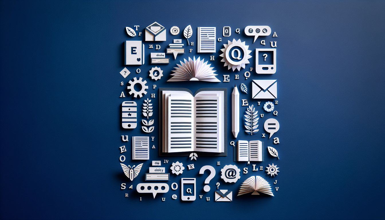 Colorful paper art depicting elements related to an English Grammar and Vocabulary Review Quiz.