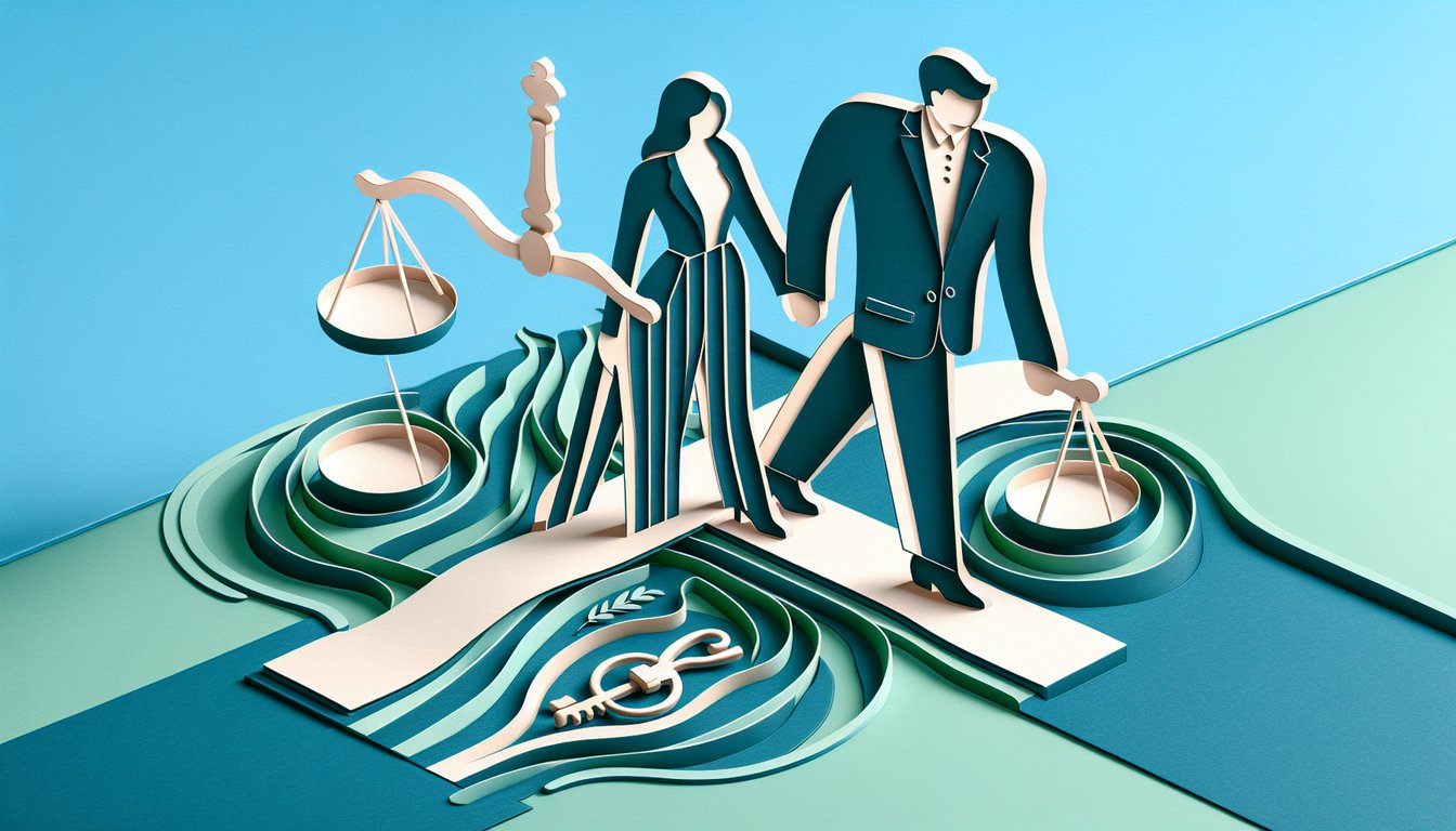 Paper art illustration for relationship dynamics quiz on teal background