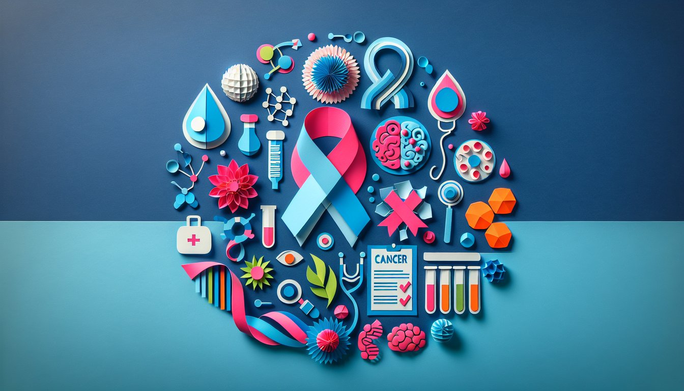 Colorful paper art promoting a fun Cancer Knowledge Assessment Quiz