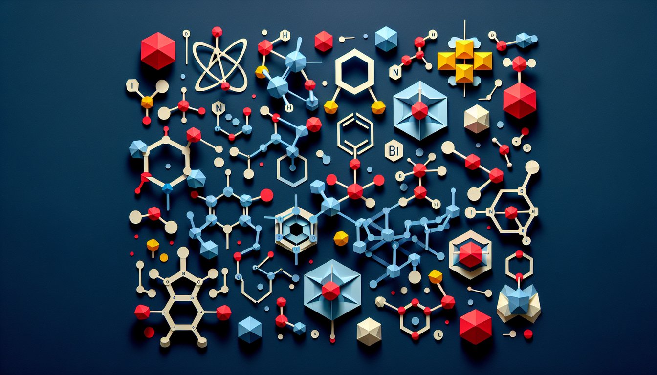 Paper art depicting a trivia quiz on Molecular Building Blocks for high school chemistry students.