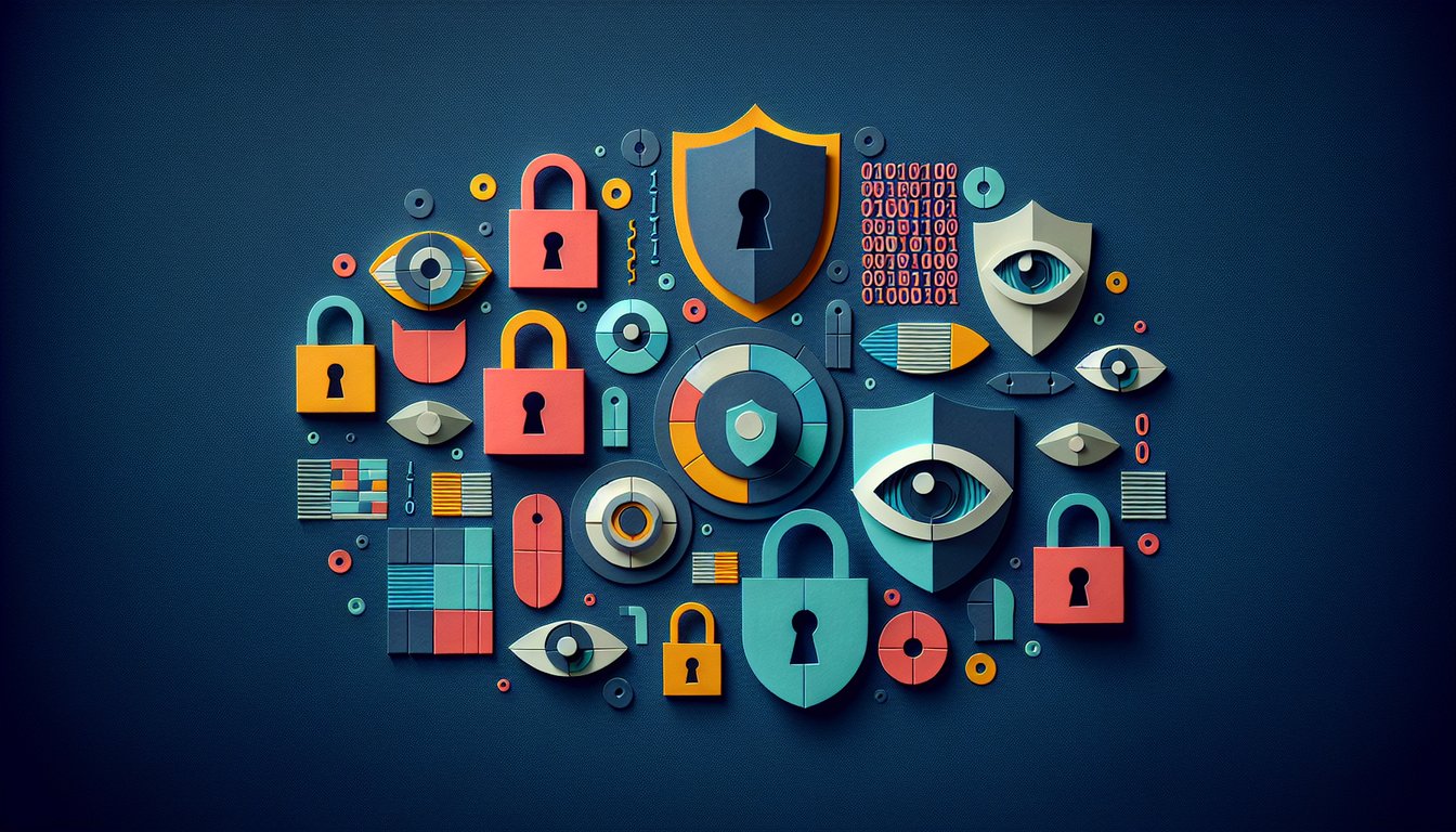 Colorful paper art displaying various national security symbols for an awareness quiz