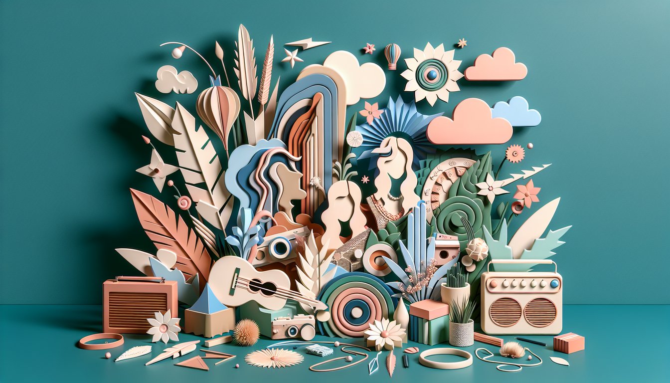 Paper art illustration for a core aesthetics quiz on a teal background