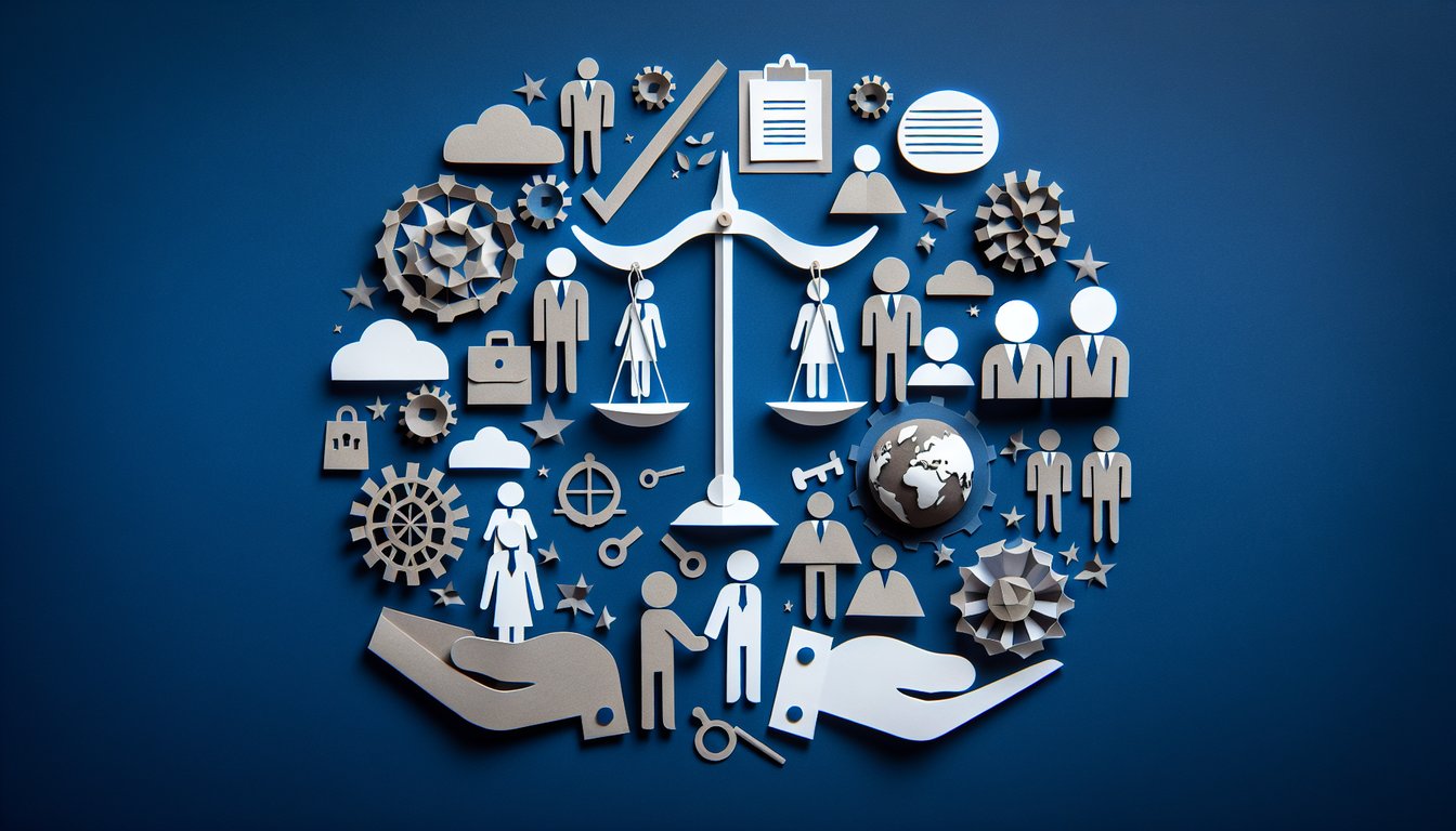 Colorful paper art depicting elements related to Equal Opportunity Compliance Quiz
