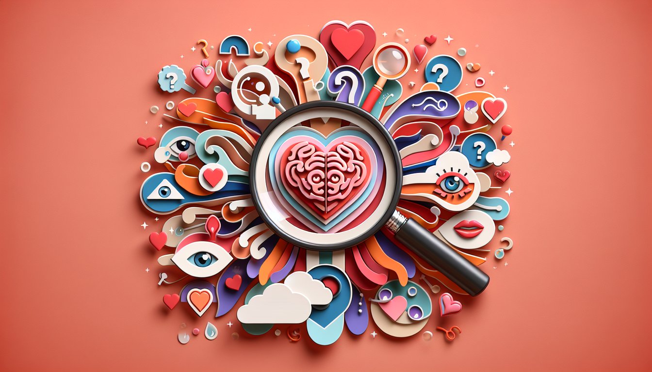 Paper art illustration for a personality quiz determining if your crush likes you on a coral background