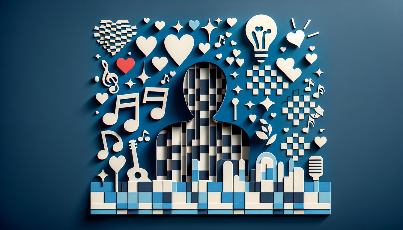 Paper art illustration showing free Austin Mahone compatibility quiz title on dark blue background