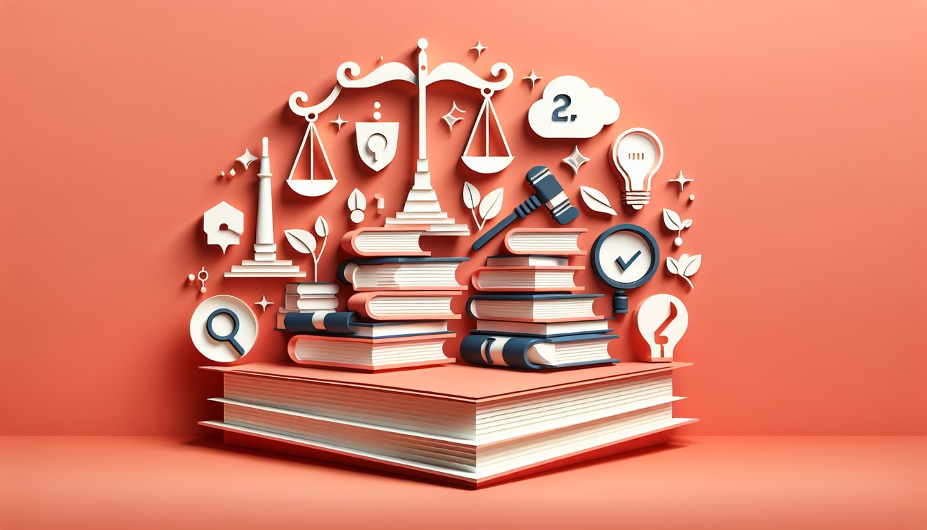 Paper art illustration for law quiz on coral background
