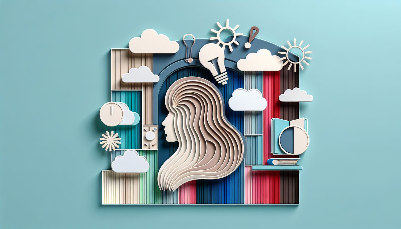 Paper art illustration for personality quiz revealing attractive hair colour for guys on sky blue background