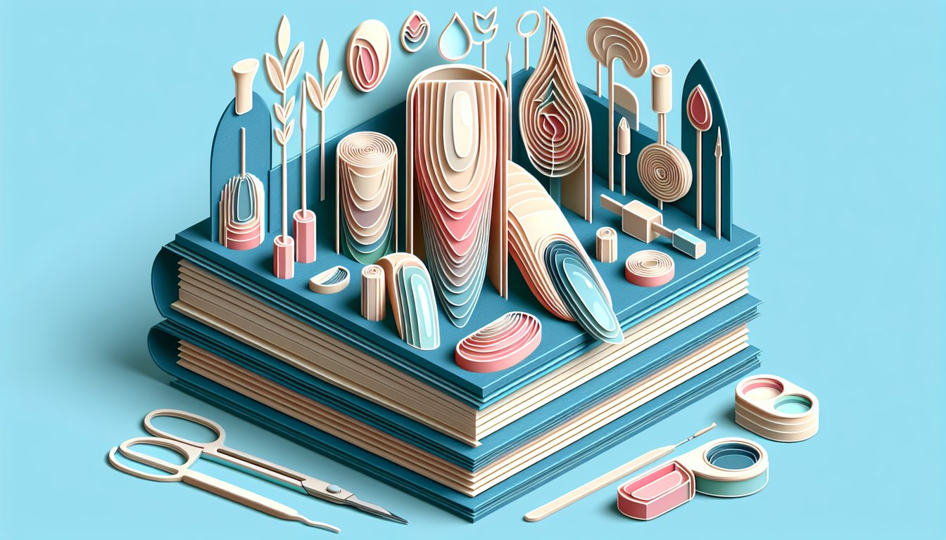 Paper art illustration for Chapter 9 Nail Structure and Growth quiz on a sky blue background