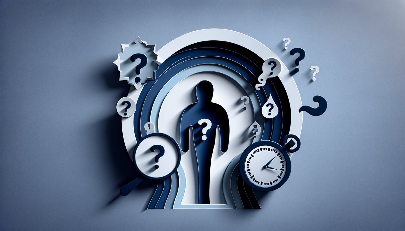 paper art head silhouette with question mark and paper shapes on dark blue background representing perception quiz