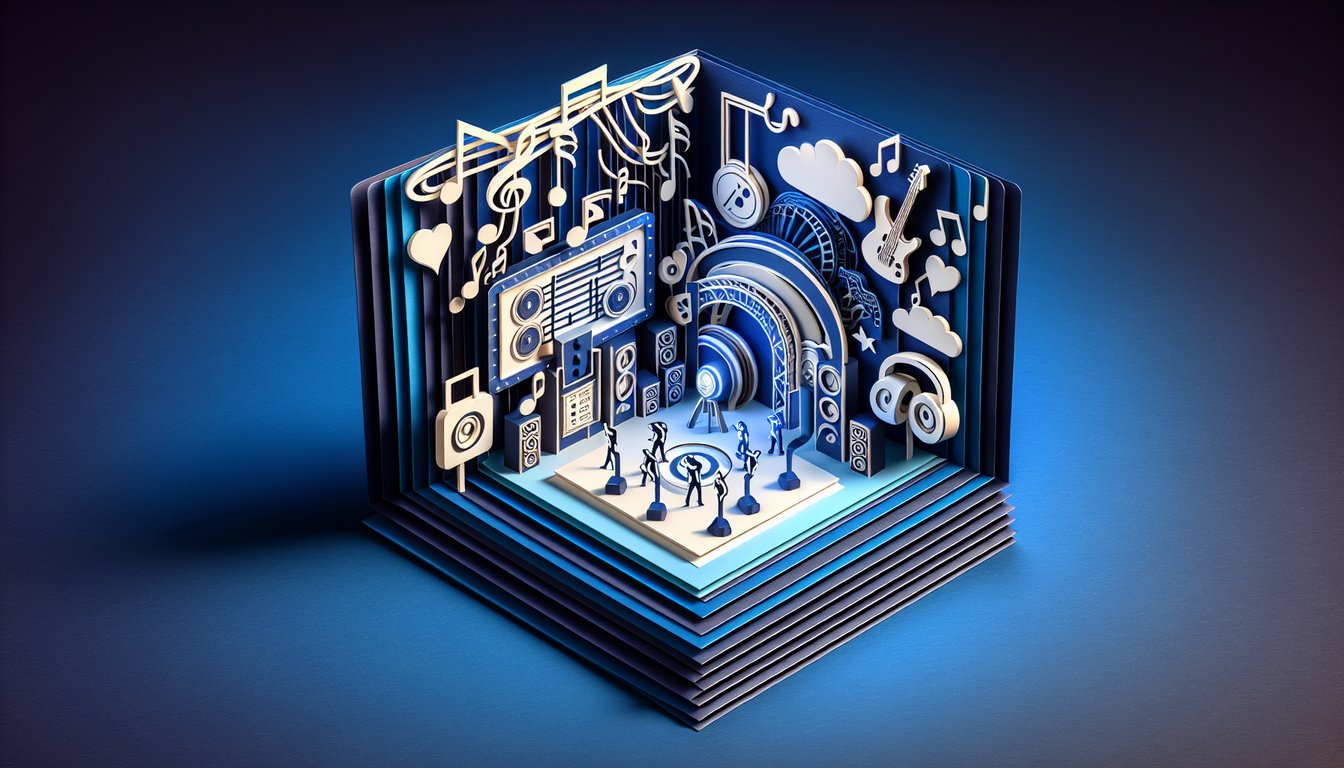 Paper art illustration for Twice K-pop trivia quiz on a dark blue background