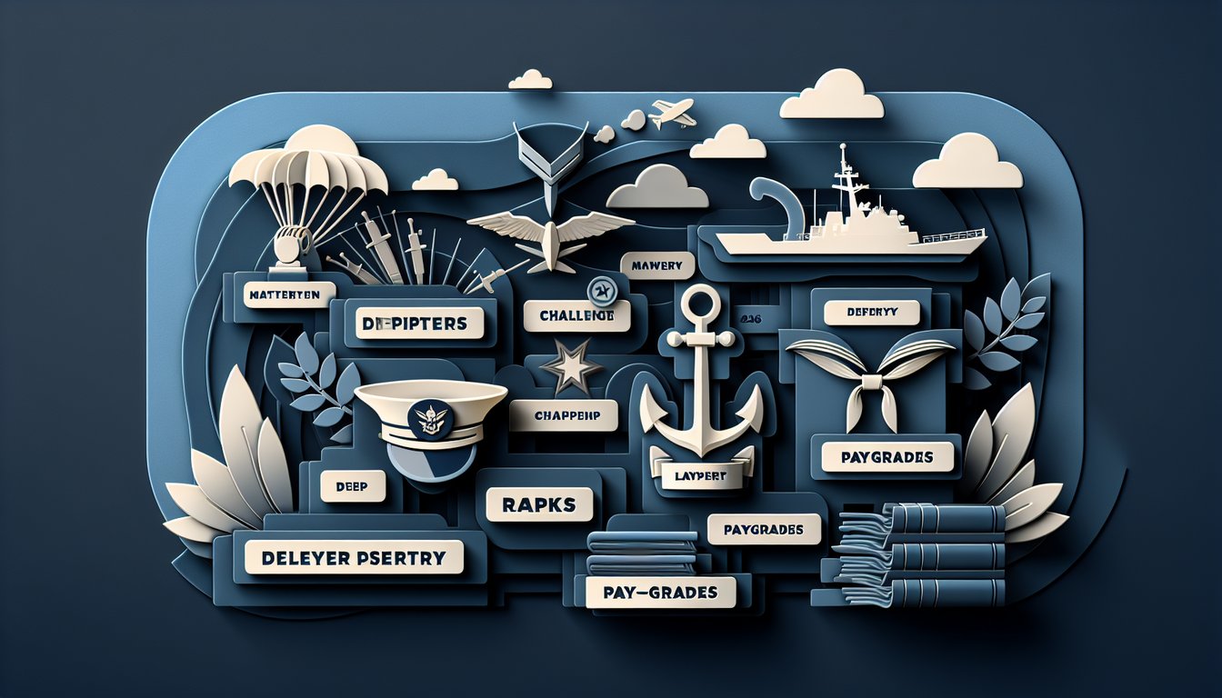 Paper art illustration for Navy DEP test quiz on dark blue background