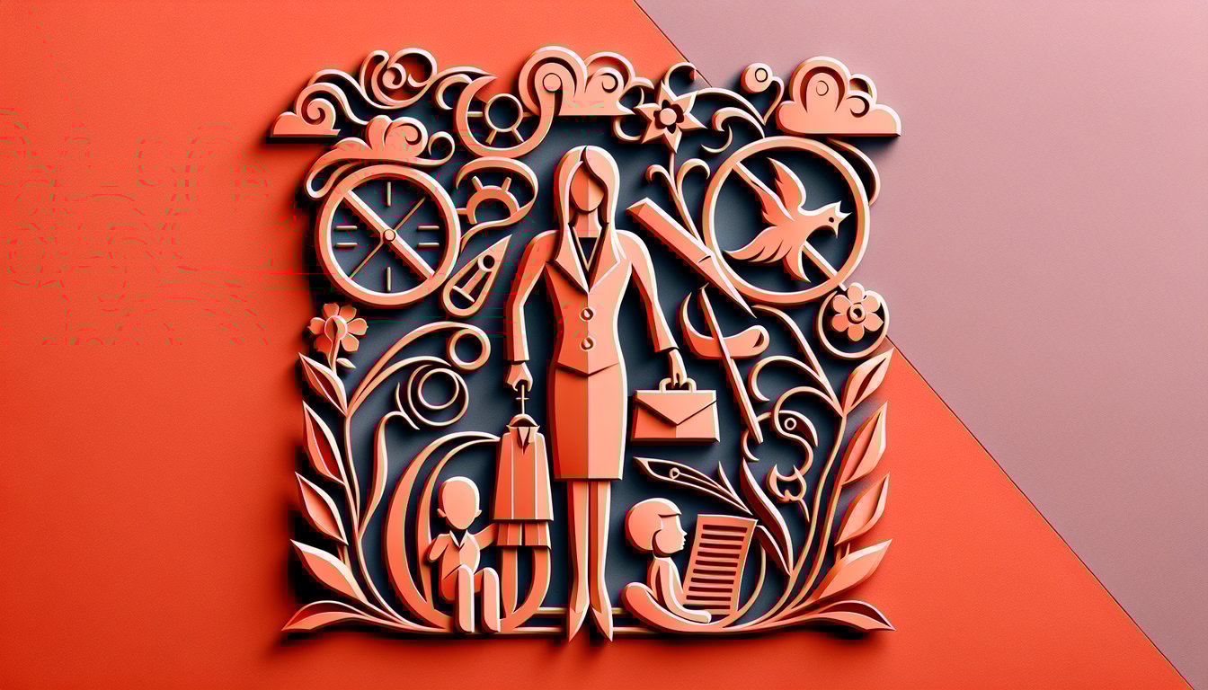 Paper art illustration of quiz prompt about strict moms with paper cutouts and text on a coral background