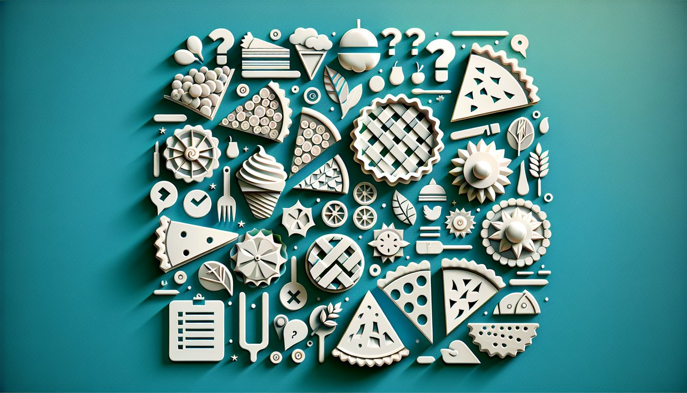 Paper art illustration for pie trivia quiz with fun facts on a teal background